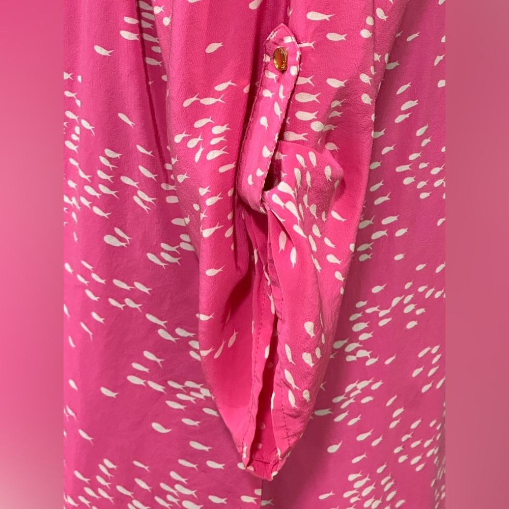 Twelfth Street by Cynthia Vincent. Hot Pink Fish-Print Midi Dress - Picture 9 of 10